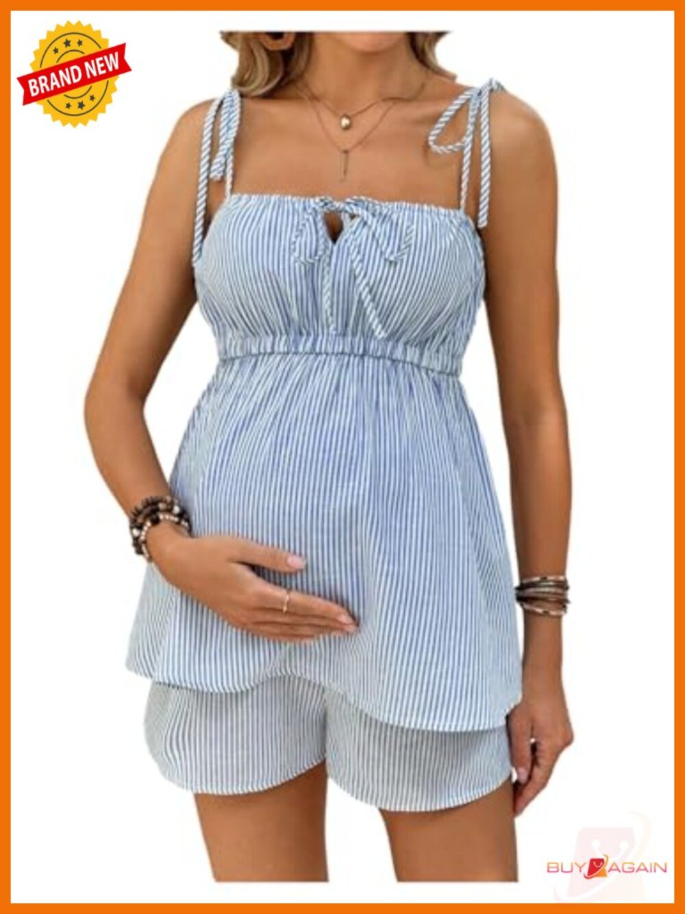 Maternity 2 Piece Striped Set Spaghetti Strap Top Shorts
